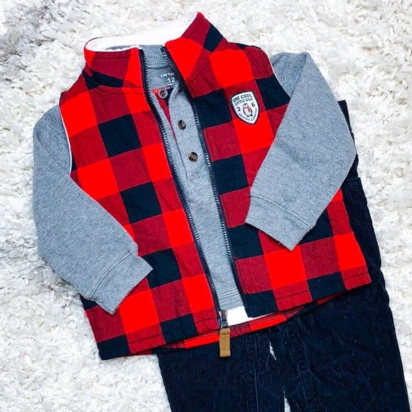 Carter's Other - Carter’s Buffalo Plaid Vest Outfit Red Plaid Vest